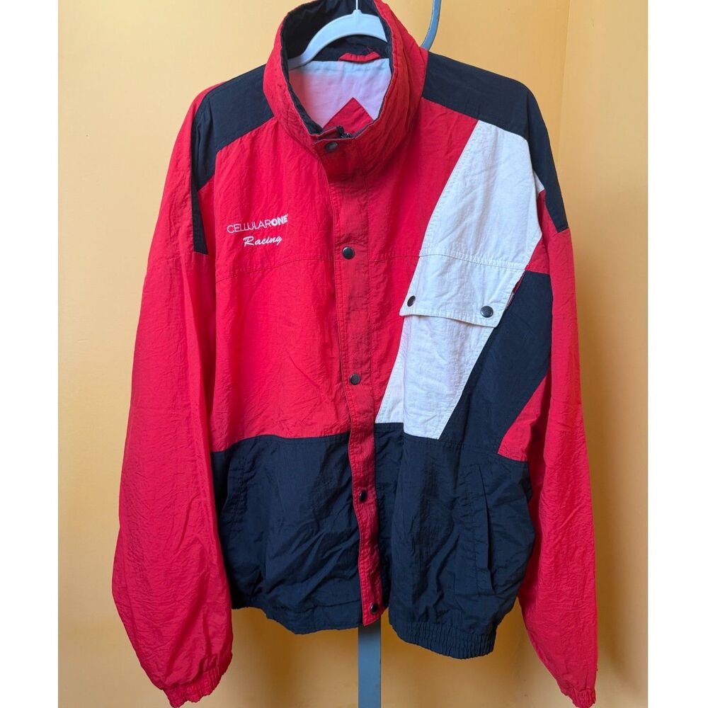 Vintage 90s Nascar CellularOne Racing Windbreaker Jacket Mens XXL Colorblock